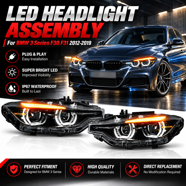 LED-Scheinwerfer-Set für BMW 3er F30 F31 318i 320i 325i 2012-2019, DRL Angel Eye Frontscheinwerfer Upgrade Ersatz Autozubehör