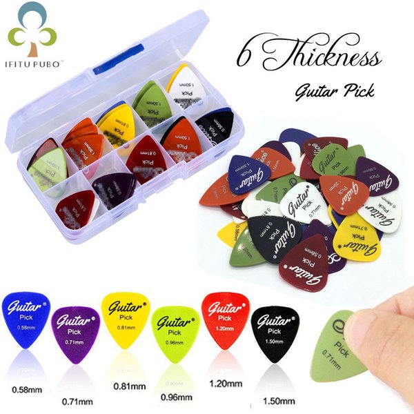 50Pcs/Set Electric Guitar Pick Acoustic Music Picks Plectrum 0.58/0.71/0.81/0.96/1.20/1.50mm Thickness Guitar Accessories GYH