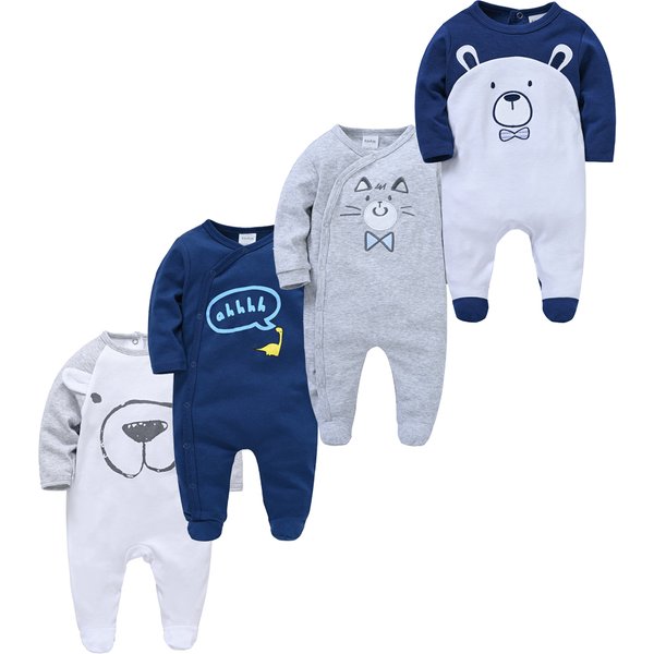 Ensemble de 3/4 pièces, barboteuse pour bébé garçon Kavkas, 100 % coton, à pois, col rond, vêtements pour nouveau-né, manches longues, combinaison d'été, pour les bébés filles, de 0 à 12 mois.