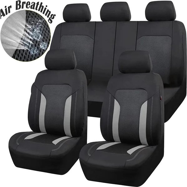 AUTOKING Housses de siège universelles en maille grise pour voiture avec 3 fermetures éclair, compatibles avec les airbags arrière, adaptées à la plupart des voitures, SUV, camions et fourgonnettes
