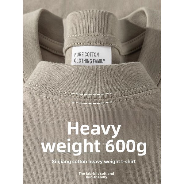 Summer 600G Heavyweight Pure Cotton Short Sleeved T-shirt for Men and Women Loose Casual Versatile Round Neck Half Sleeved Shirt