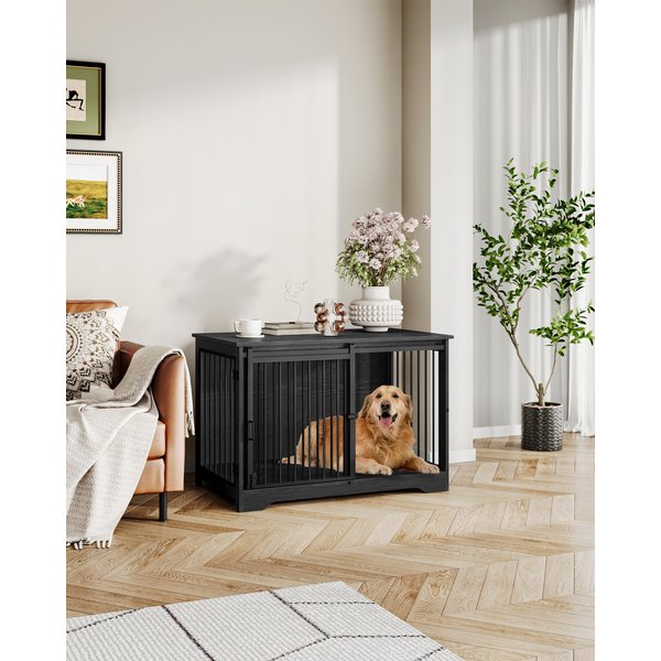 Meuble pour chien, boîte pour chien de 100 cm pour la maison, portes coulissantes, 2 portes, boîte pour chien en bois moderne pour chiens de petite/moyenne/grande taille