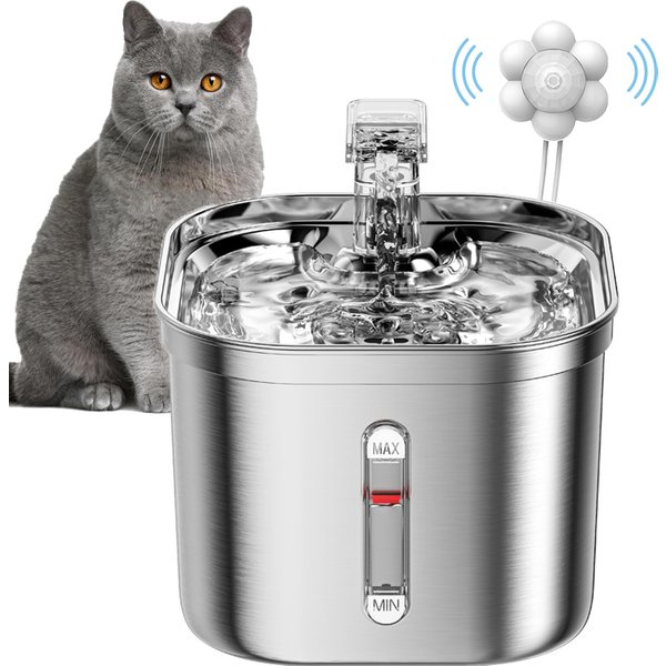 Fontaine pour chat en acier inoxydable avec marque d'eau, distributeur automatique d'eau pour chats, filtre à capteur, pompe Ultra silencieuse pour animaux de compagnie