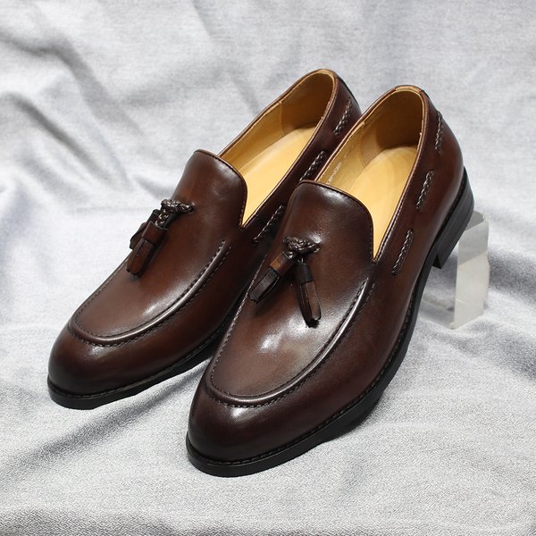Mocassins de style italien pour hommes, cuir de vache véritable, chaussures à enfiler confortables, robe de soirée de mariage et de bureau, chaussures décontractées