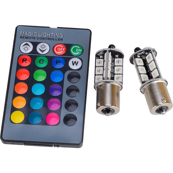 2 Stück 1156 BA15S P21W 382 27SMD 5050 RGB LED Rückwärtsbremse DRL Rücklichtlampen Glühbirnen mit Fernbedienung Universal DC 12V 5W