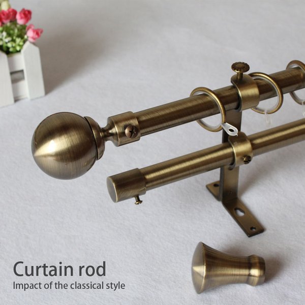 Ensemble de tringles à rideaux simples dorées style nordique, tringles romaines doubles en fer de 19 mm, avec anneaux, supports et accessoires d'installation