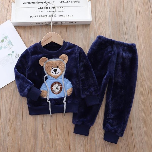Pyjama brodé de dessins animés pour enfants, haut et pantalon longs pour garçons, vêtements de nuit en flanelle épaisse et chaude, vêtements de maison en polaire pour filles de 0 à 6 ans, nouvelle