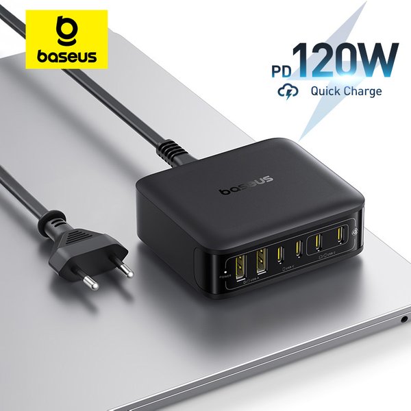 Baseus 120 W Desktop-Ladegerät Laptop-Schnellladegerät 6-in-1-Ladegerät für iPhone 17 16 15 14 Pro Max Samsung iPad Schnellladegerät GaN