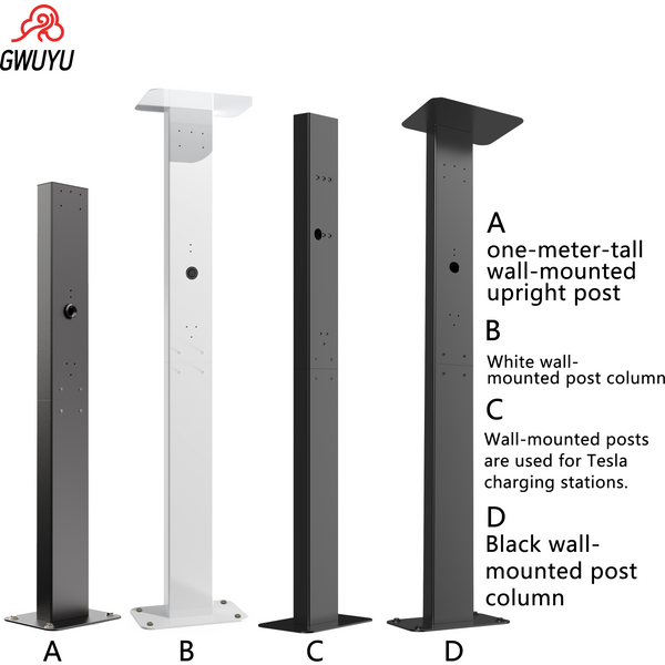GWUYU Multifunktionale Wandmontierte EV-Ladesäule aus Aluminiumlegierung, robuste Metallständer für Tesla-Ladestation, Schwarz-Weiß optional, Outdoor-Bodenhalterung.