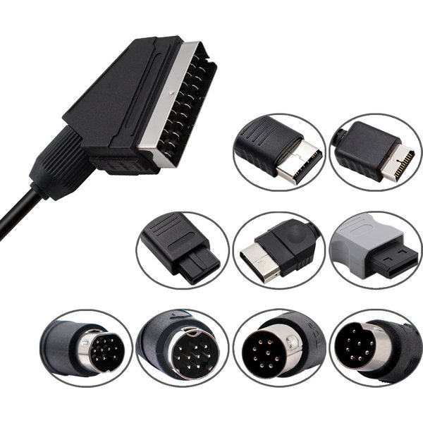 1,8 m RGB-Scart-Kabel für PS2/PS1/PS3/SEGA Mega Drive1/MD2/DC Dreamcast/Saturn/XBOX/XBOX 360 Retro-Videospielkonsolen