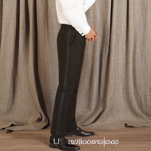 Satin Stripe Suit Pants for Wedding Party One Piece Slim Fit Black Formal Male Trousers Official Business Fashion