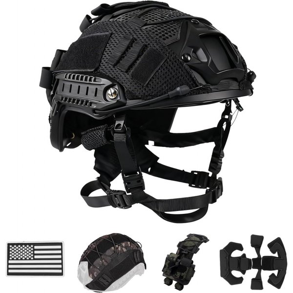 Casque de protection tactique rapide, casque tactique réglable avec pochette de batterie et housse pour Airsoft, Cosplay, équipement militaire
