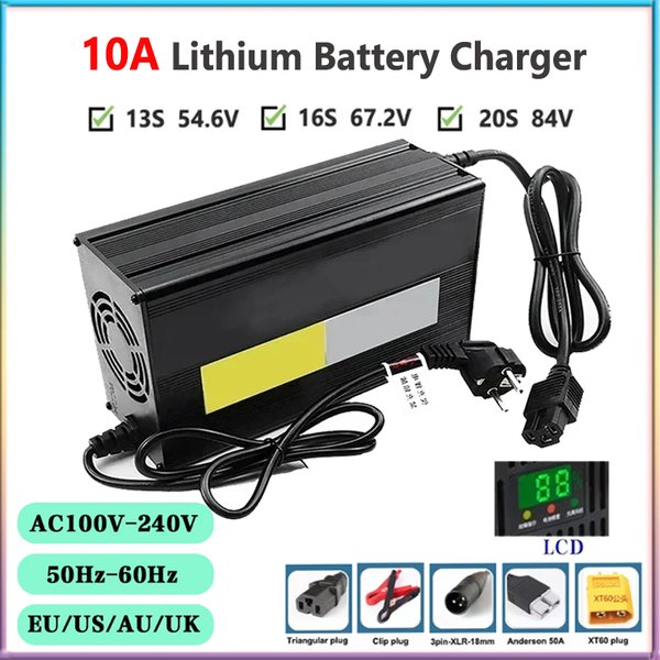 10a 48V 60V 72V Lithium-Ladegerät für 13s 16s 20s 54,6 V 67,2 V 84V Li-Ionen-Akku Schnell ladegerät LCD-Display Aluminium gehäuse