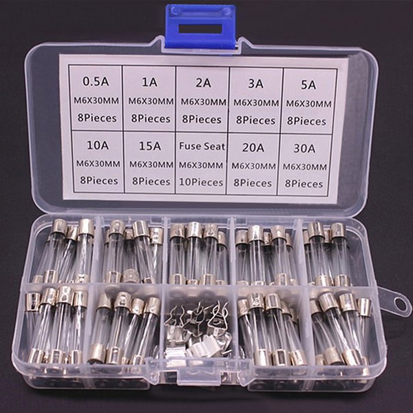 100/72 pièces fusibles en verre à soufflage rapide pour voiture fusibles en Tube de verre de voiture 0.2-20A 0.5-30A Kit assorti pour aspirateur de gonfleur de lumière de voiture