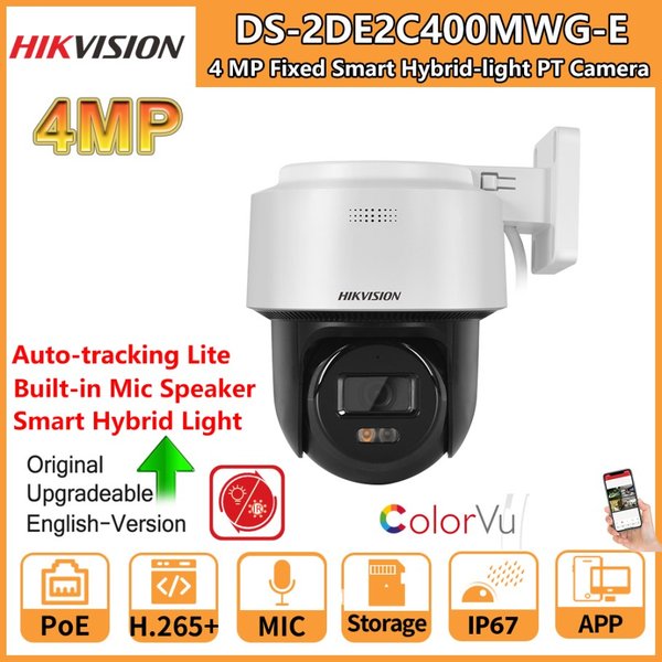 Hikvision PT-Kamera 4MP DS-2DE2C400MWG-E Outdoor Smart Hybrid-Licht Menschenerkennung Auto-Tracking Lite POE Eingebauter Mikrofonlautsprecher