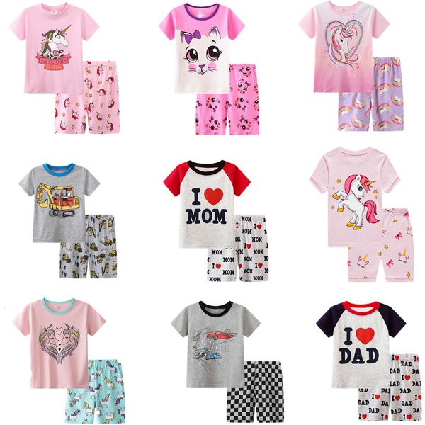 Pyjama en coton pour tout-petits, tenue de dessin animé, T-shirt à col rond graphique Nairobi Orn, haut et short à taille élastique, vêtements de nuit pour filles, 2 pièces