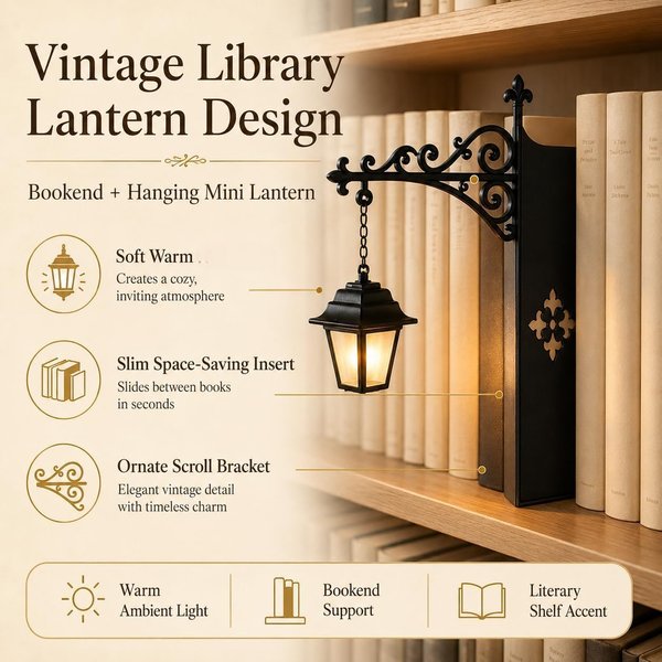Lampka LED w stylu vintage, dekoracja na półkę w kształcie lampy ulicznej, miniaturowe lampki, do domowej biblioteki, czytelni, biura, prezent dla miłośników książek.