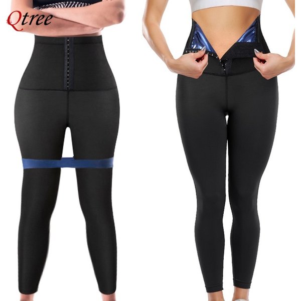 Qtree Sauna Sweat Shorts for Women High Waisted Hot Thermo Waist Trainer Slimming Leggings Trimmer Pants Body Shaper with Hooks