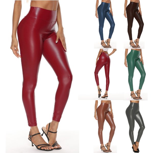 Bunte Kunstlederhose für Damen, hohe Taille, dünne Hüftlifting-Leggings, Bleistift-Jeggings, dehnbare Kunstlederhose