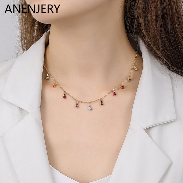 Collier coloré à pampilles en Zircon pour femmes, ras du cou plaqué or, bijoux, vente en gros