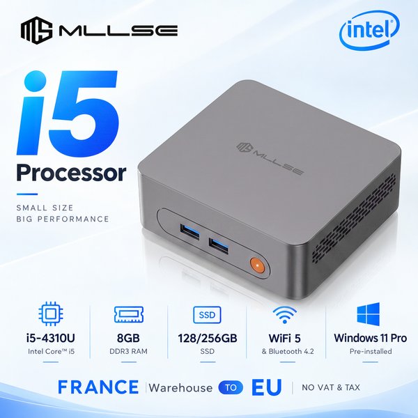Mini PC MLLSE M3 Pro, Intel Core I5-4310U, DDR3 8 Go de RAM, SSD 128 Go, Wi-Fi 5, BT 4.2, Windows 11, ordinateur de bureau miniature