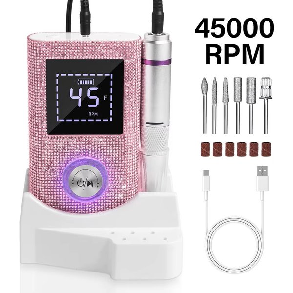 Perceuse à ongles professionnelle Rechargeable, 45000 tr/min, lime électrique, affichage HD, stylo de manucure en métal, ponceuse de tour à ongles