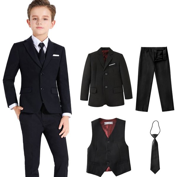 Jungenanzüge, bunte formelle Anzüge, 4-teilig, schmale Passform, Anzug-Set, Jacke, Weste, Hose und Krawatte), Schuluniformen
