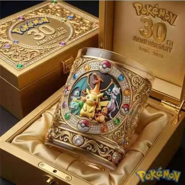 Nowy kubek do whisky z okazji 30. rocznicy Pokémona, z historycznym wzorem, vintage portret, szklany kubek.