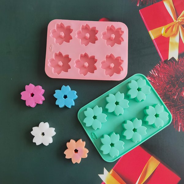 Seifenform mit 6 Mulden, Kirschblütenform, Silikonform für handgemachte Seifenherstellung, Kunsthandwerk, Blumenseife, Kerze, Kuchen, Backform