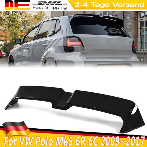 Glänzend schwarzer Heckspoiler im Oettinger-Stil für Volkswagen Polo Mk5 6R 6C 2009~2017 Auto-Heckflügel Dachspoiler