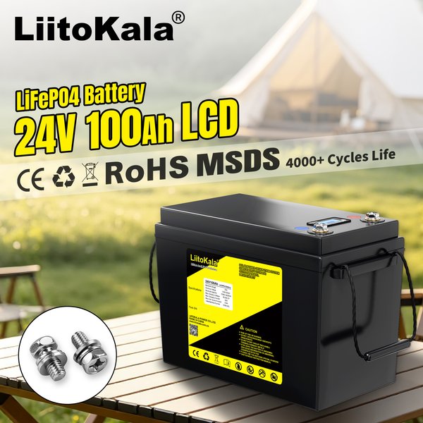 LiitoKala 24V 100Ah wiederaufladbare Lithium-Ionen-Batterie mit LCD-Anzeige für Elektroroller, Golfwagen, Solarenergiespeicherung, Tiefentladezyklus, lange Lebensdauer, hohe Kapazität,
