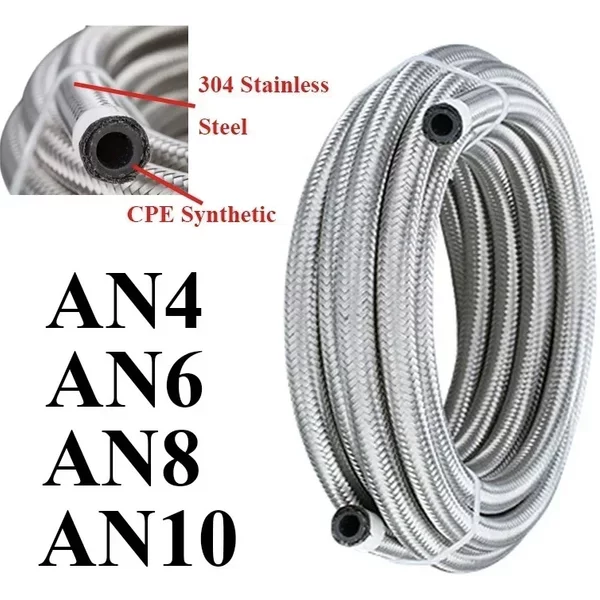 1M-6M AN4 AN6 AN8 AN10 AN12 tuyau de carburant de voiture universel tuyau de refroidissement de gaz d'huile tuyau de ligne Tube en acier inoxydable tressé à l'intérieur du caoutchouc CPE