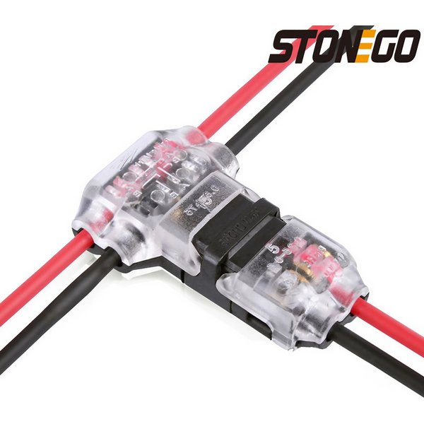 STONEGO T Type 2pin Quick Splice Scotch Lock Wire Connector for Terminals Crimp 22-18AWG Wiring LED Strip Car Audio Cable