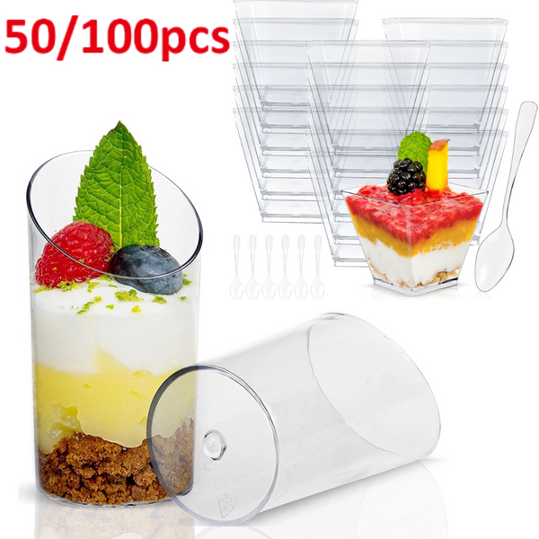50/100pcs Dessert Cups Round Parfait Cups Disposable Clear Parfait Cup ice Cream Cup for Cake Souffle Jello Party Supplies