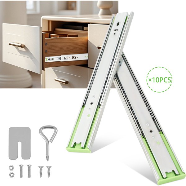 Heavy Duty Drawer Slides – 10 Pairs, 14Inch, 100lb Full Extension Side Mount Ball Bearing Rails, Smooth & Quiet, Kitchen & Workshop Storage – Silver/14*1.77*0.5inch