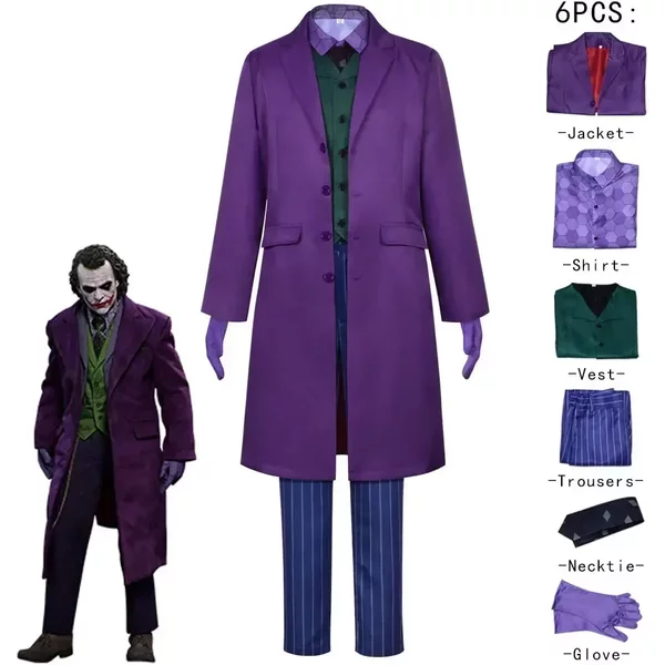 Costume de clown pour homme, ensemble complet : veste, chemise, gilet, cravate, tenue de clown pour homme, costumes d'Halloween, cosplay, film et télévision, style dark.