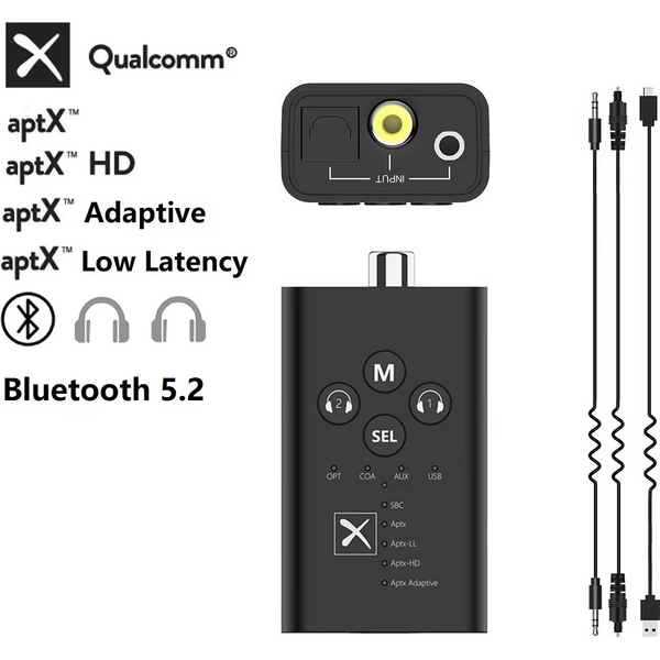 Transmetteur HD Bluetooth 5.2 Qualcomm aptX-Adaptive Eppfun avec AUX/RCA/COAXIAL/SPDIF optique 3,5 mm, SBC / aptX / aptX-LL