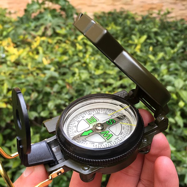 Boussole de camping pliable en alliage d'aluminium vert armée, boussole militaire de marche en métal, boussole de haute précision