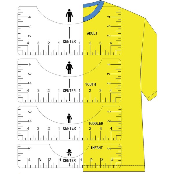 Transparent 4Pcs T-Shirt Ruler Guide Alignment Tool T-Shirt Rulers to Center Design for Adult Youth Toddler Infant Sewing Tool