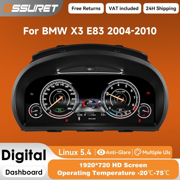12,3" Digitales Instrumentencluster für BMW X3 E83 2004 - 2010 LCD-Armaturenbrett Virtuelles Cockpit Tachometer Kilometerzähler 1920*720 HD-Bildschirm