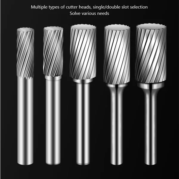 Meuleuse en acier au tungstène, lime rotative en carbure, fraise cylindrique à bout sphérique, meulage du métal, gravure, rainure simple et double