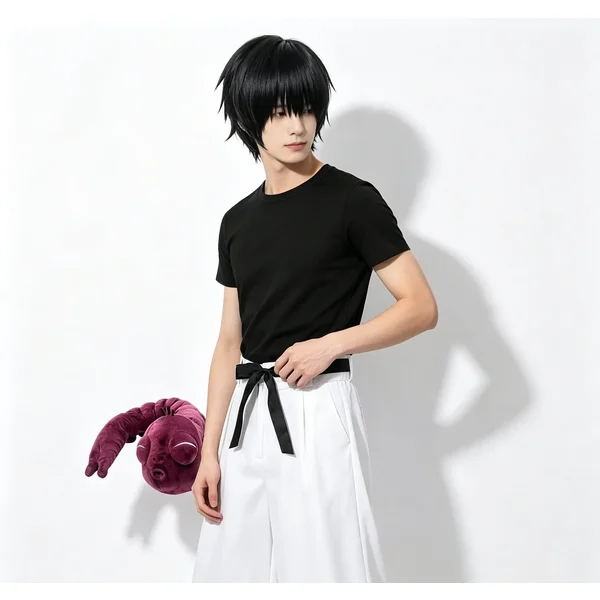 Neues Jujutsu JJK Manga Anime Fushiguro Toji Satoru Gojo Cosplay-Kostüm, Perücke, T-Shirt, Hose, Rosenmuster, Halloween- oder Weihnachtsgeschenk.