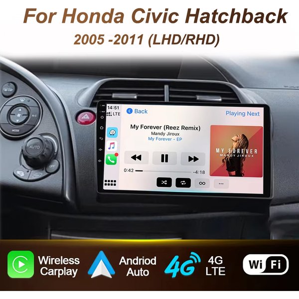 Ekran radia samochodowego do Hondy Civic Hatchback 2006-2011 Carplay Android Auto Player Multimedia 4G WIFI GPS Nawigacja 2Din Stereo
