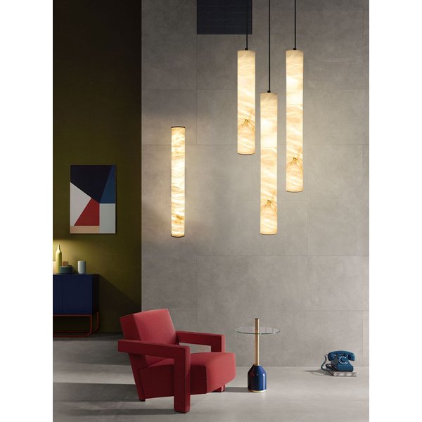 Luxus Zylinder Marmor Pendelleuchte Lange lineare Hängelampen LED Alabaster Kronleuchter für Esszimmer neben Treppenhauslampe