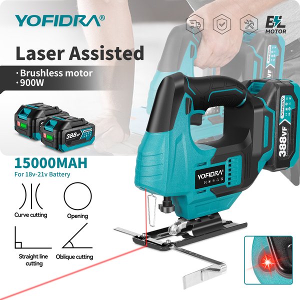 Scie sauteuse électrique sans fil YOFIDRA 19 mm avec laser infrarouge, vitesse variable, multifonction, compatible avec batterie Makita 21V