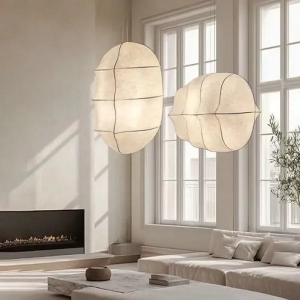 Lampe suspendue japonaise Wabi Sabi en soie blanche E27 en forme de voilier pour salon, salle à manger, chambre à coucher, décoration intérieure, éclairage intérieur