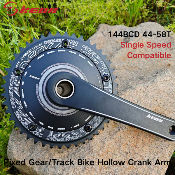 KEOS Hollowtech Track Racing Crankset - Zestaw korbowodów rowerowych Fixie z tarczą, BCD144, 46T-56T Single Speed Dead Fly Fully