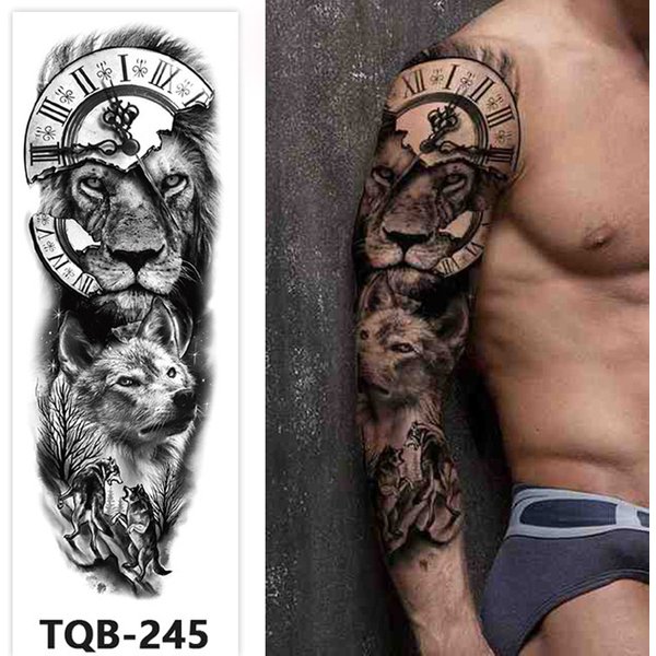 Tatouages Temporaires de Grande Taille pour Homme et Femme, Faux Tatouage Autocollant d'Art Corporel, Forêt Noire, Loup