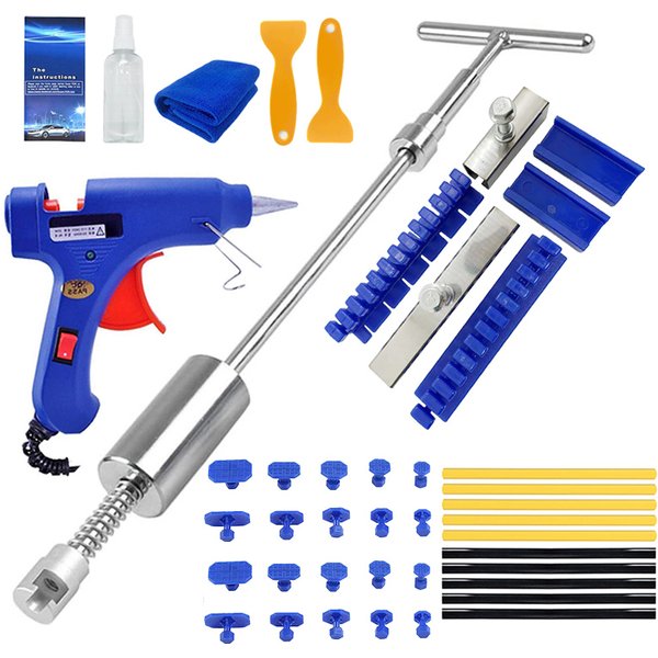 Kit d'outils de débosselage sans peinture pour carrosserie de voiture, Kit de débosselage de tôle automatique, marteau coulissant à barre en T, marteau inversé, ensemble de ventouses