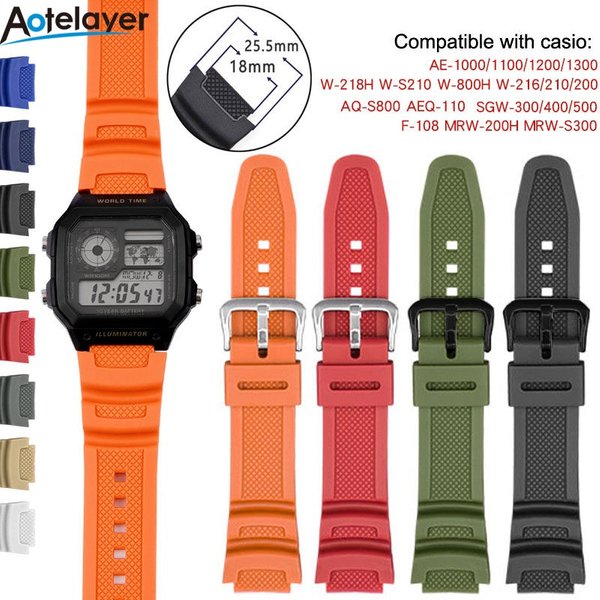 Bracelet de montre dédié en caoutchouc de 18mm pour Casio AQ-S810W SGW-400H W-800H AE-1000W F-108WH W215 MRW-200H AEQ-110W Bracelet de montre